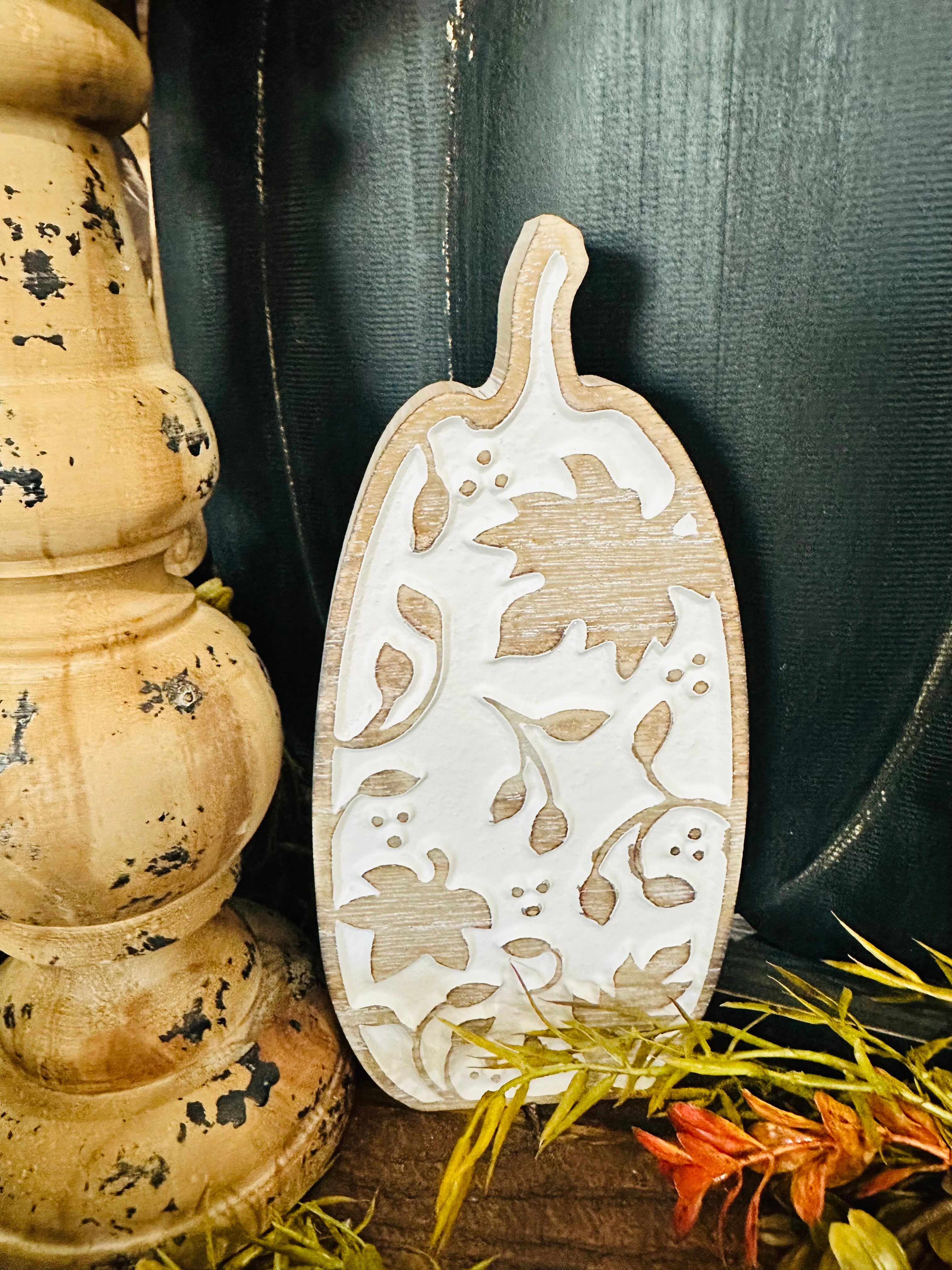 Tall Pattern Carved Fall Pumpkin