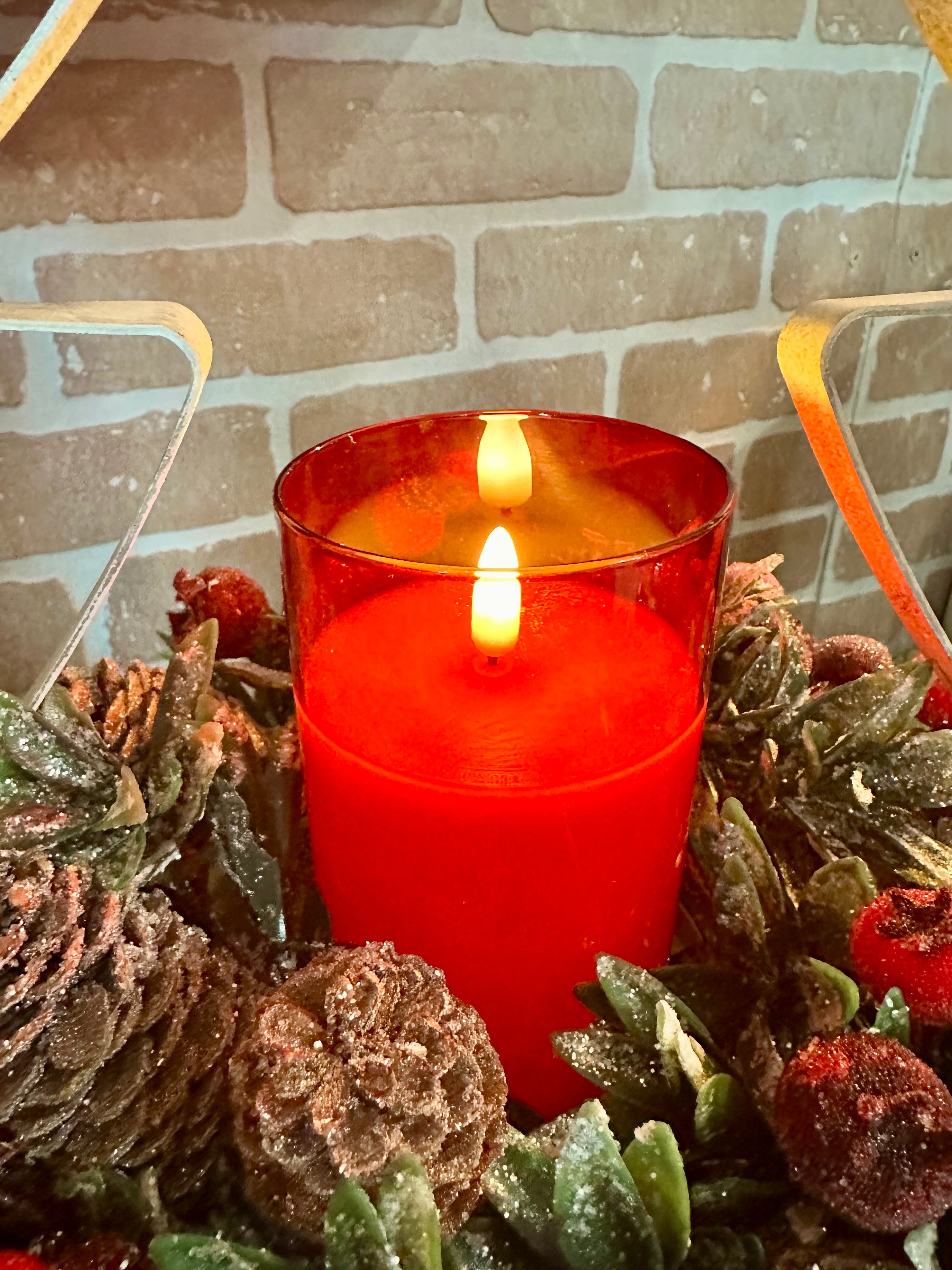 Red Glass 3D Flame LED Candle