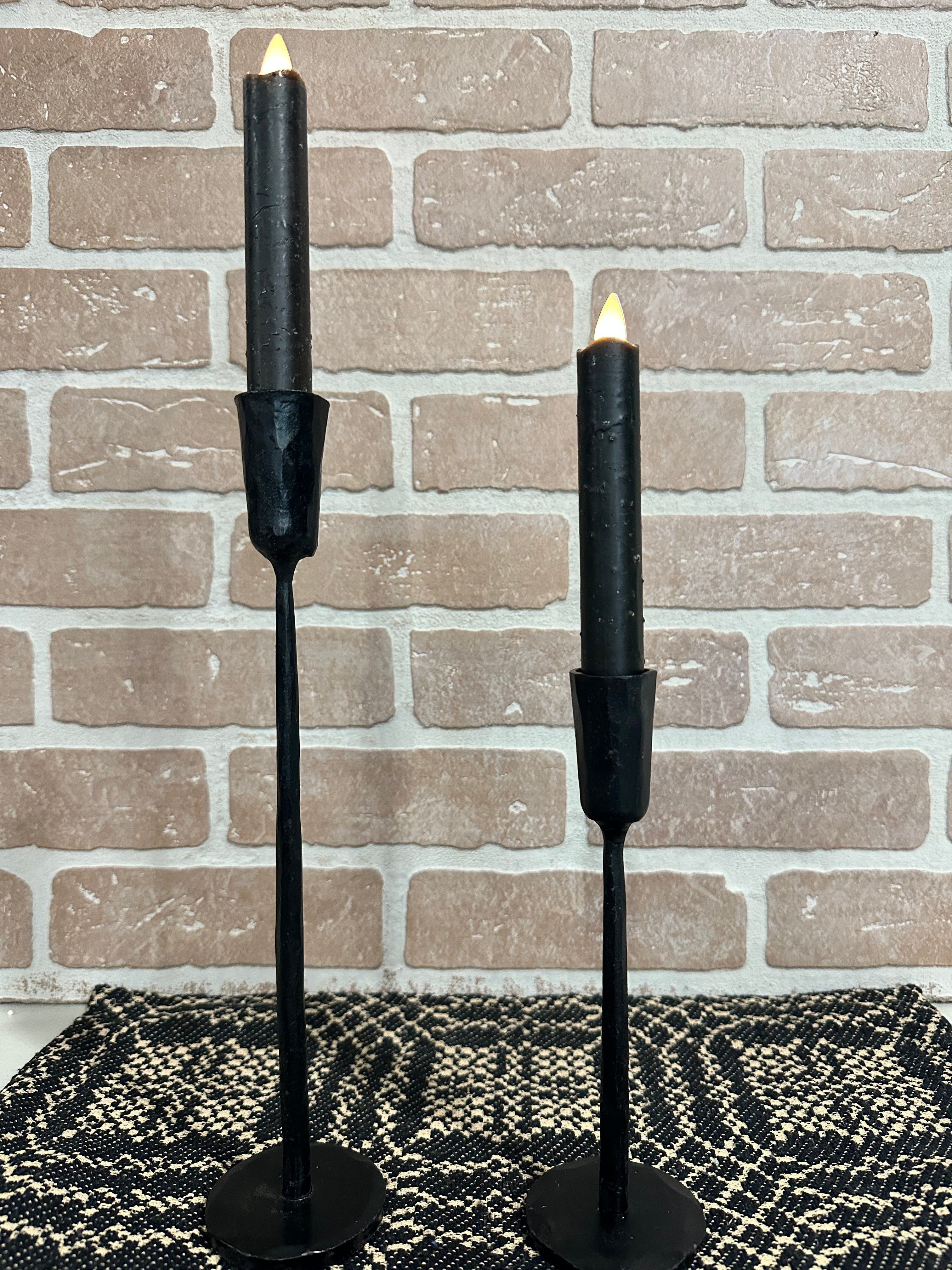 Set of 2 Black Moving Flame Taper Candles 6.75”