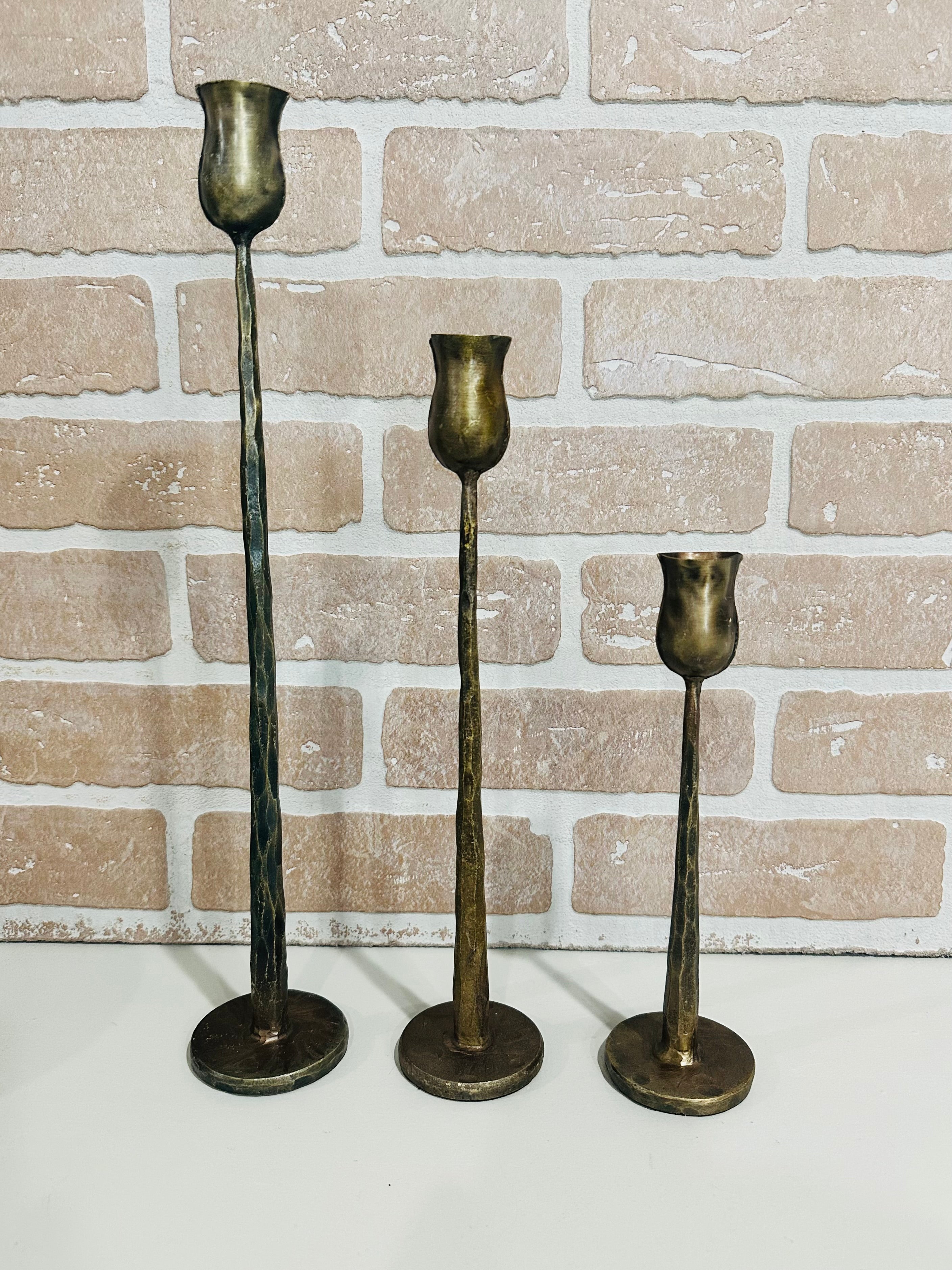 Set of 3 Bronze Taper Candle Holders