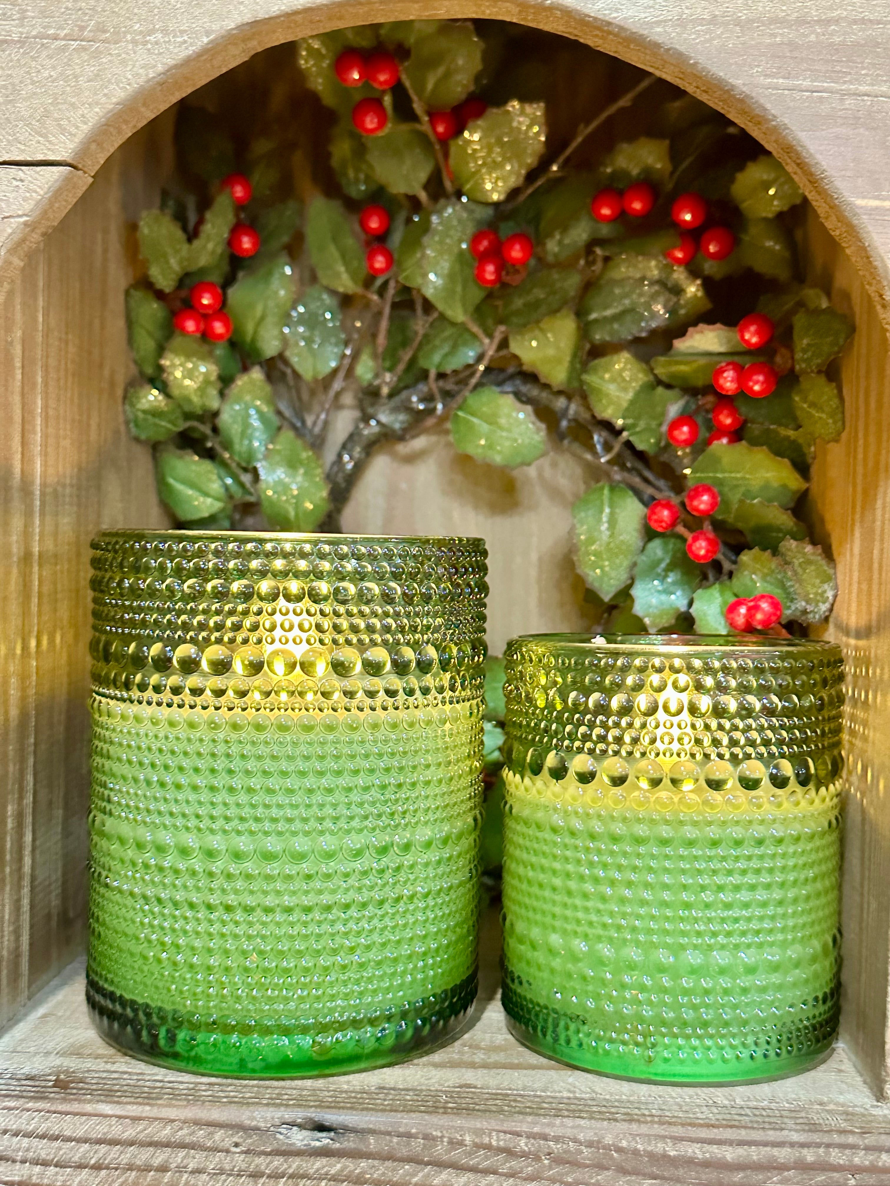 Pine Green Dotted 3D Flame LED Candle