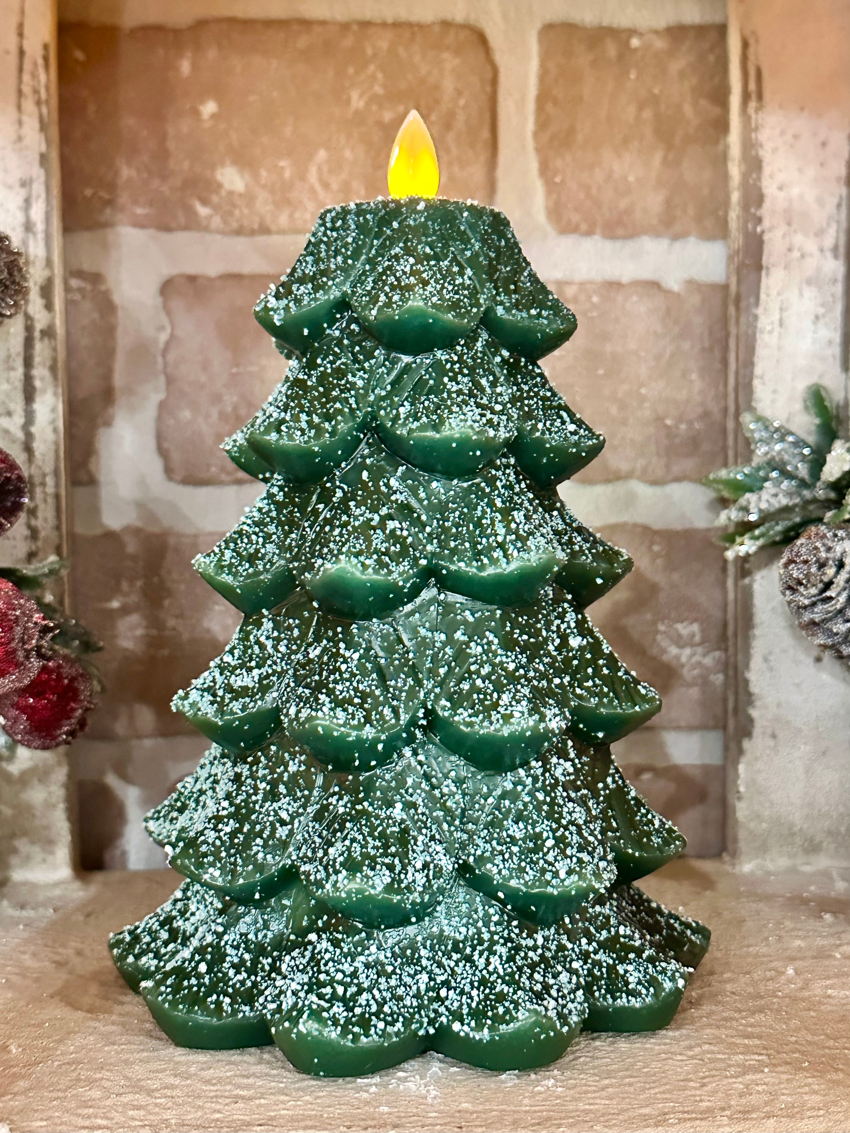 Green Christmas Tree Moving Flame LED Candle