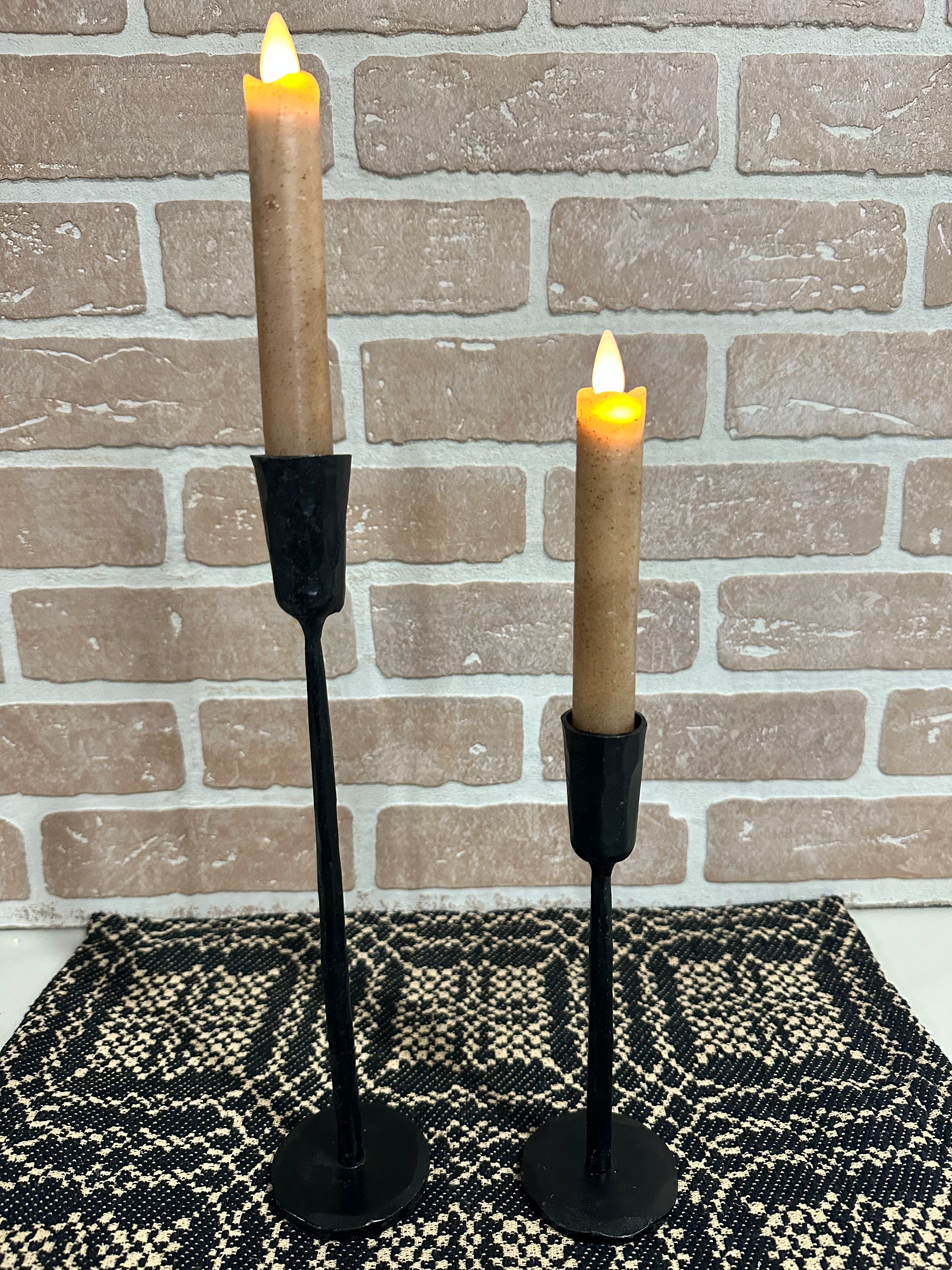 Set of 2 Beige Moving Flame Taper Candles 6.75”