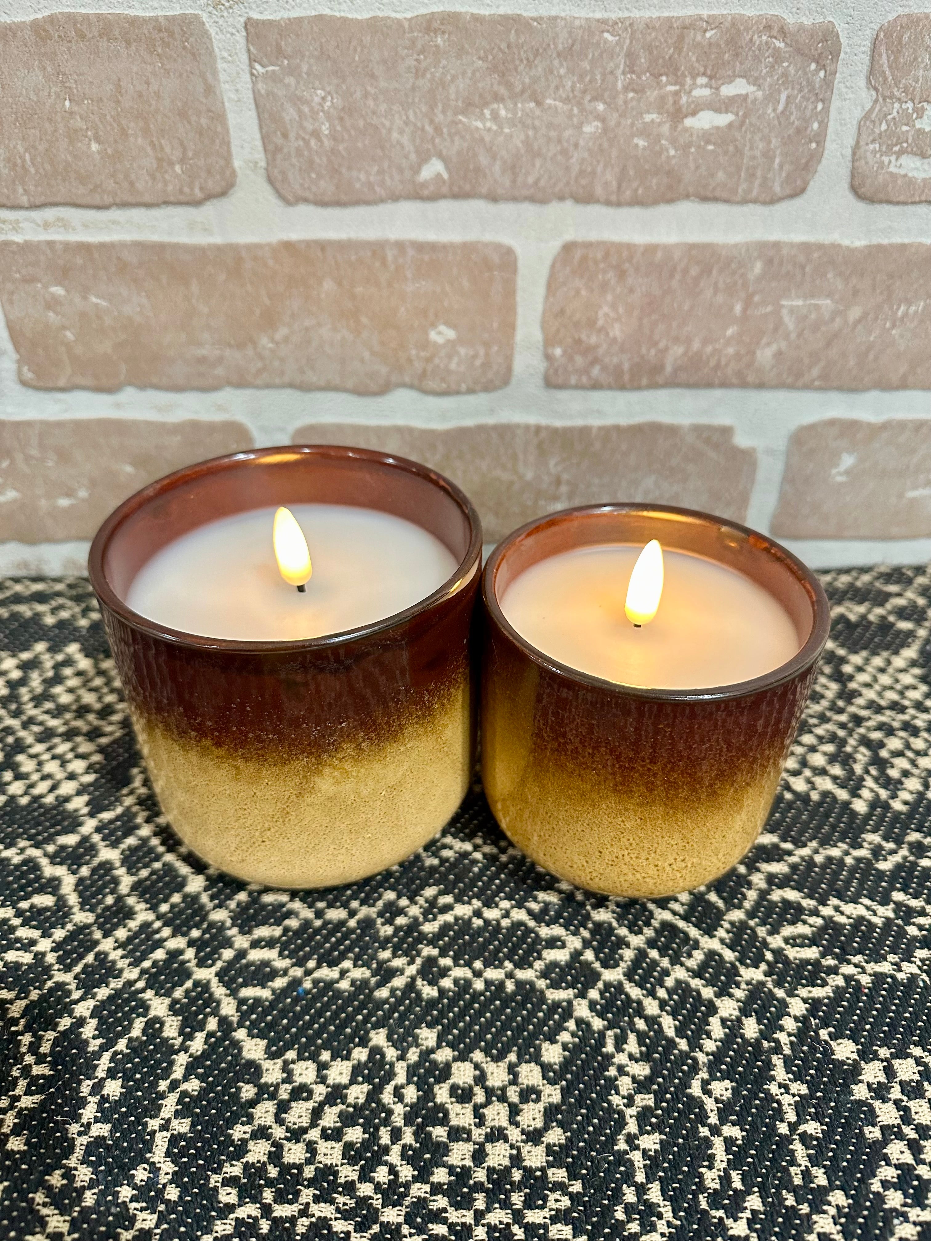 Brown & Tan Ceramic 3D Flame Candle