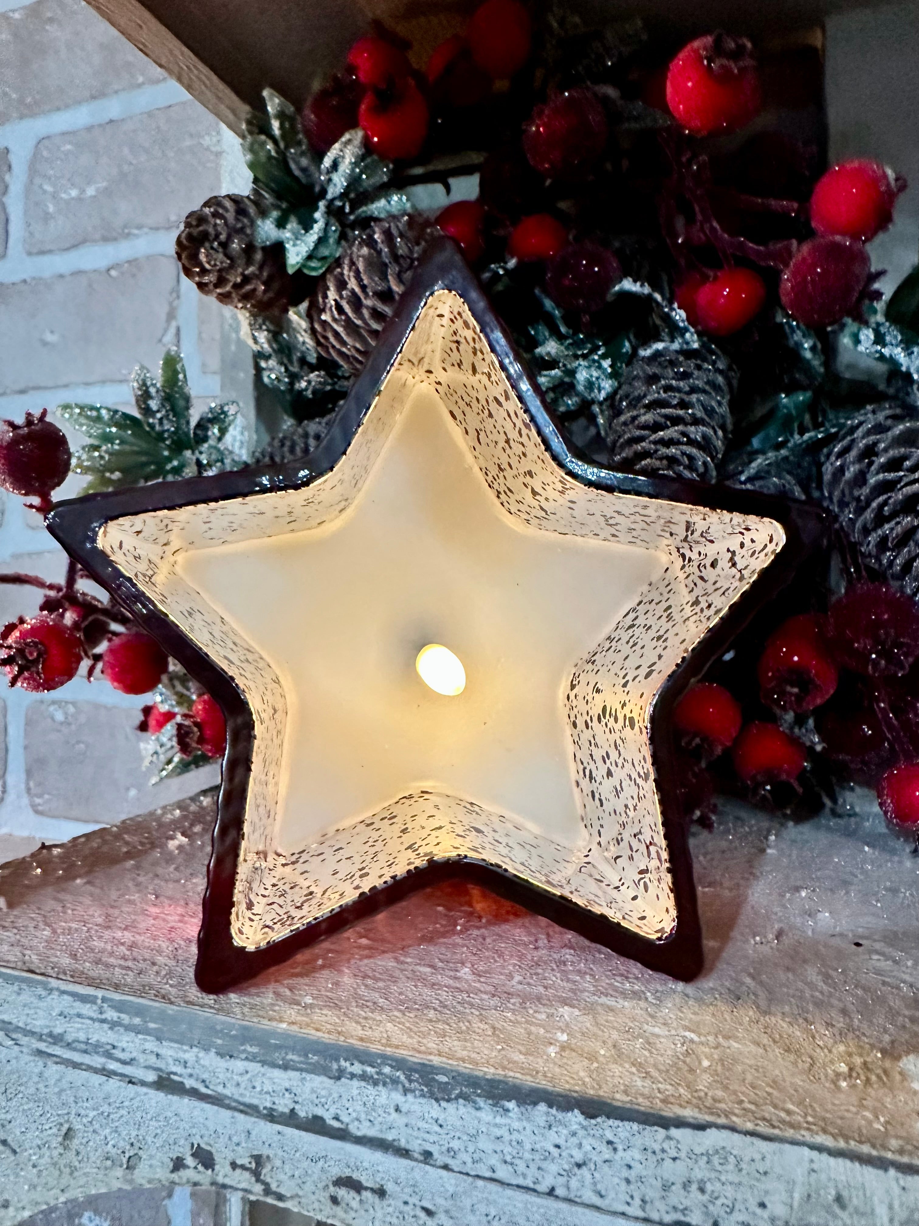 Red Mercury Glass Star 3D Flame Candle
