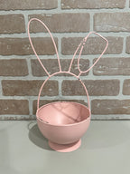 Distressed Metal Bunny Bowl Pink