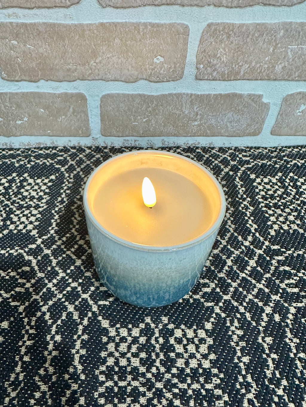 Blue & Cream Ceramic 3D Flame Candle