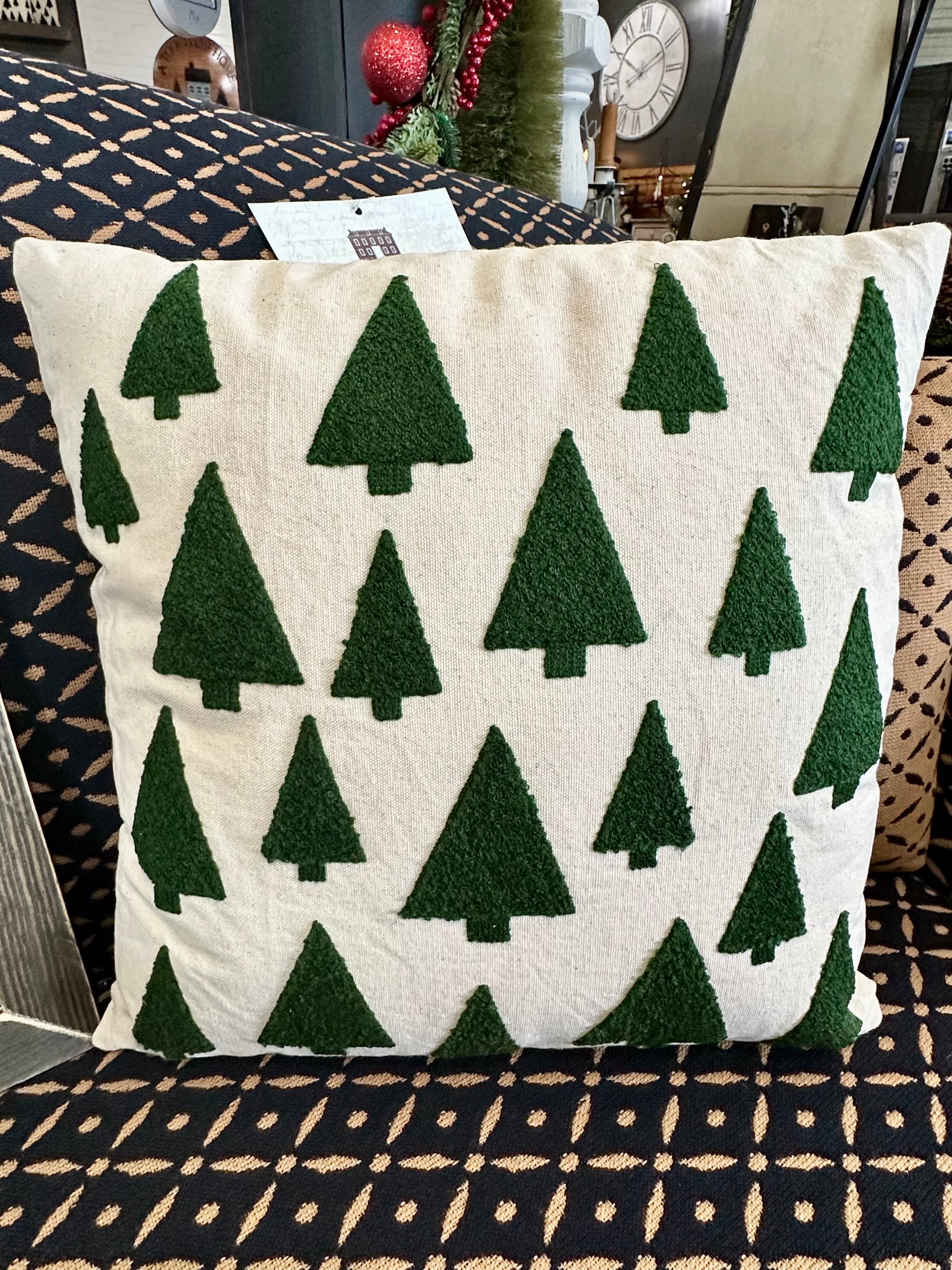 Square Dark Green Tree Pillow
