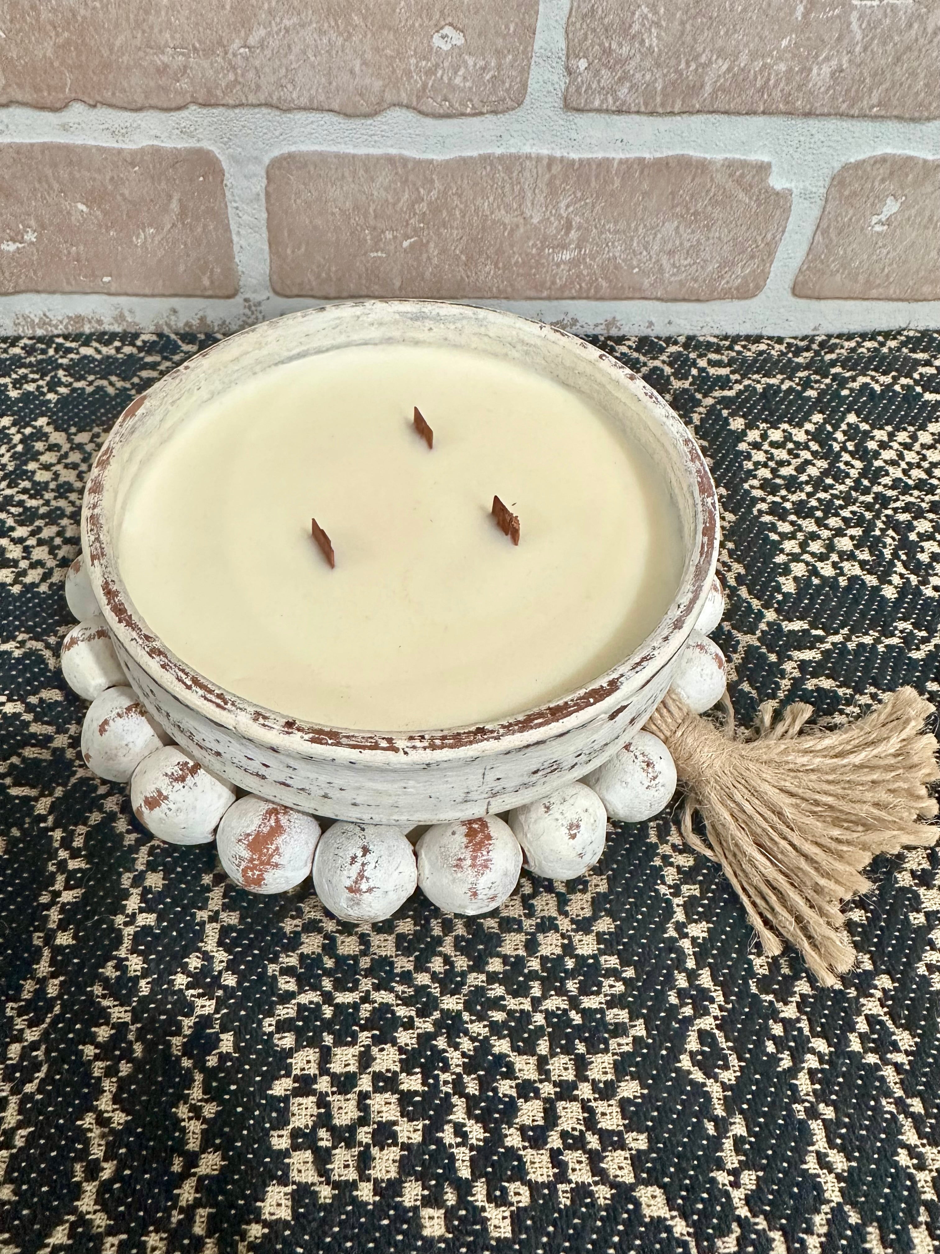 Bead Bowl Candle 18oz in White