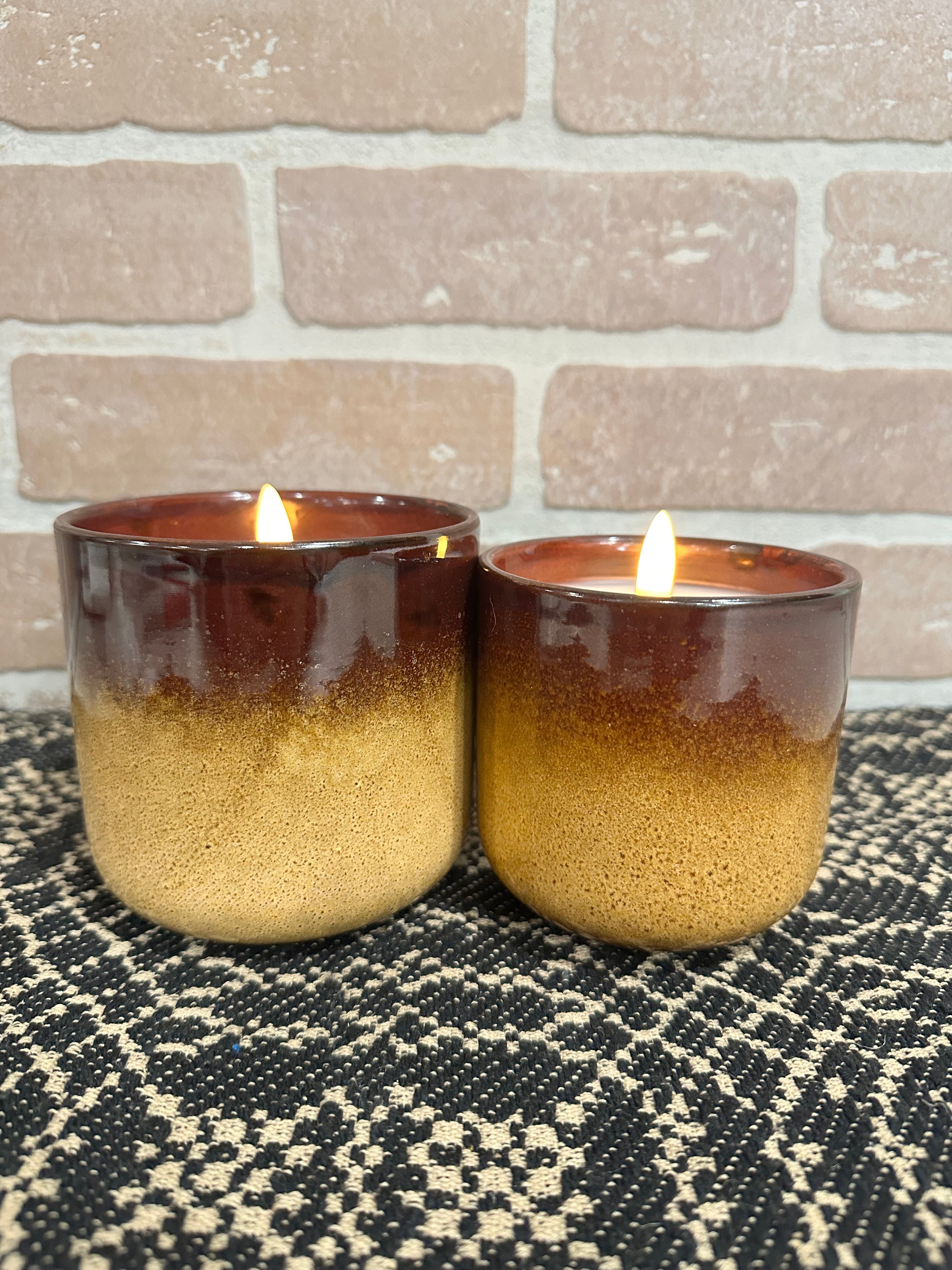 Brown & Tan Ceramic 3D Flame Candle