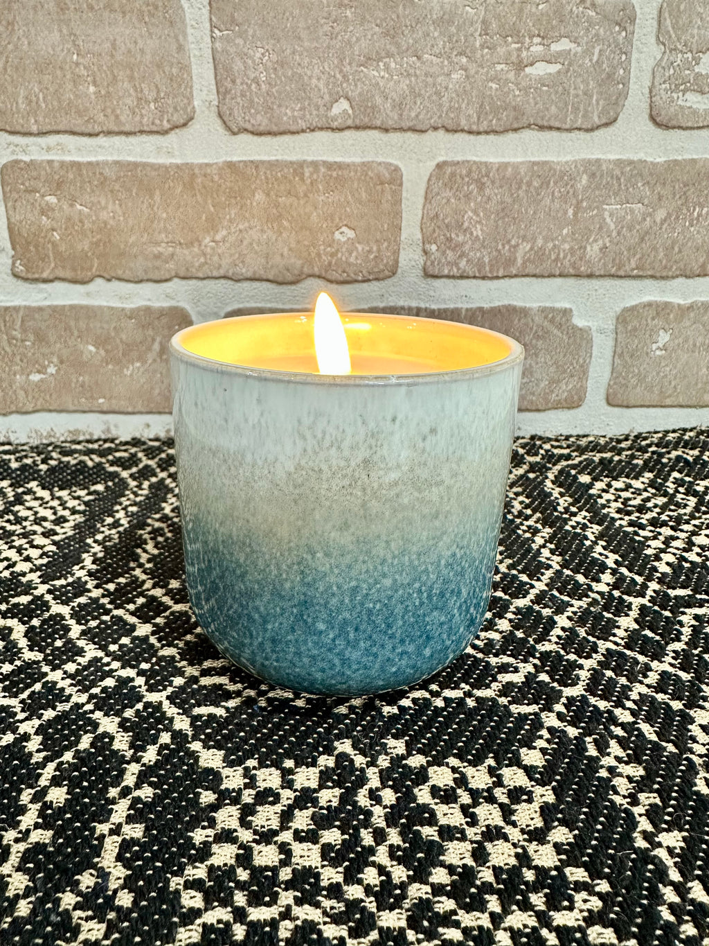 Blue & Cream Ceramic 3D Flame Candle