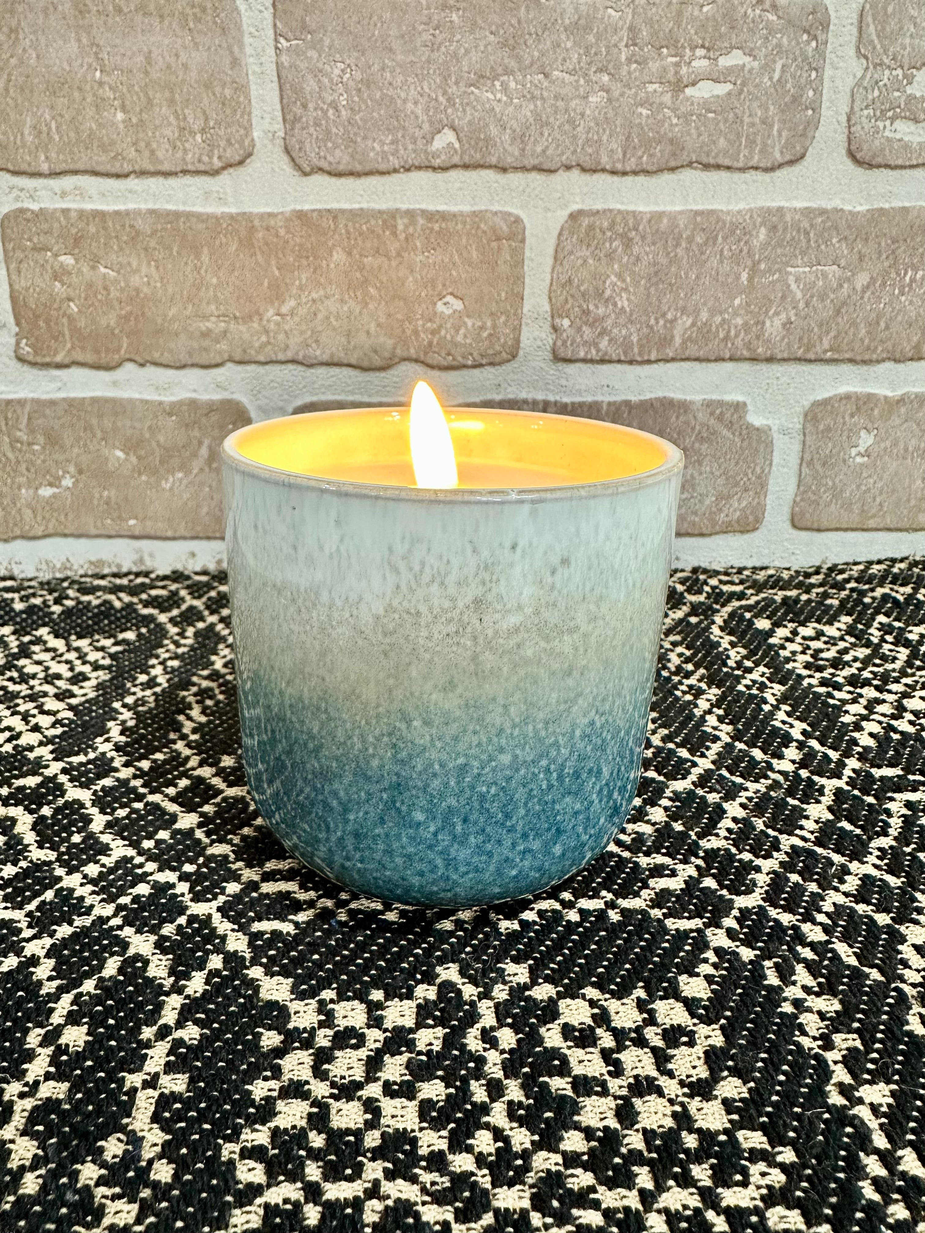 Blue & Cream Ceramic 3D Flame Candle