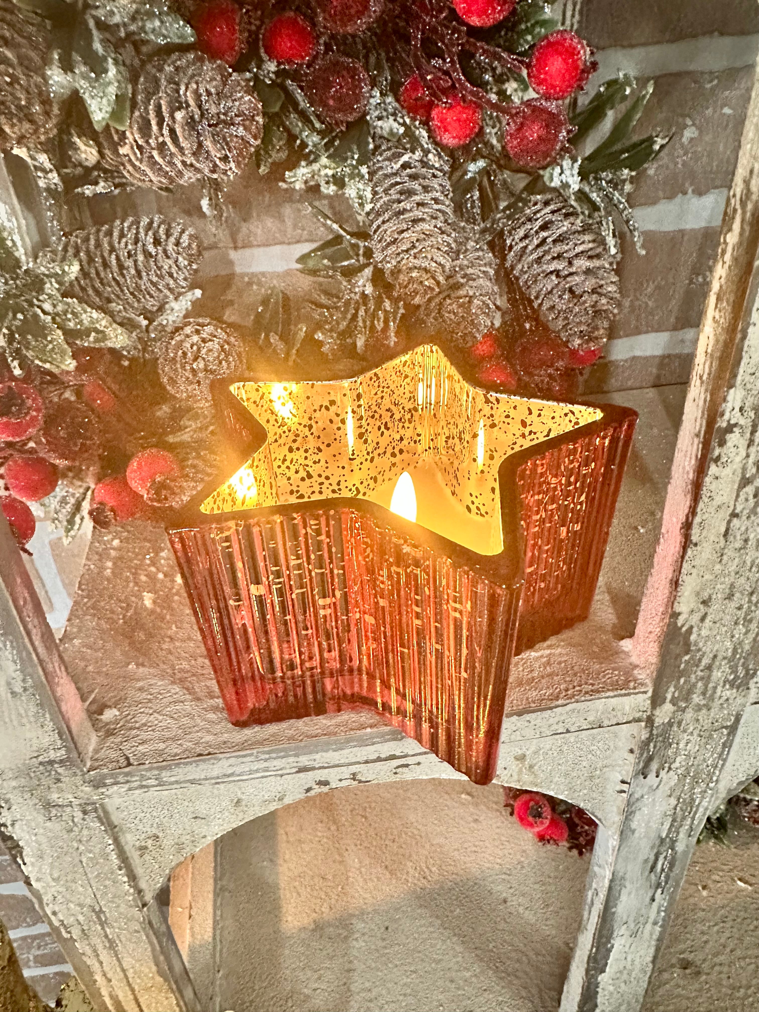 Red Mercury Glass Star 3D Flame Candle