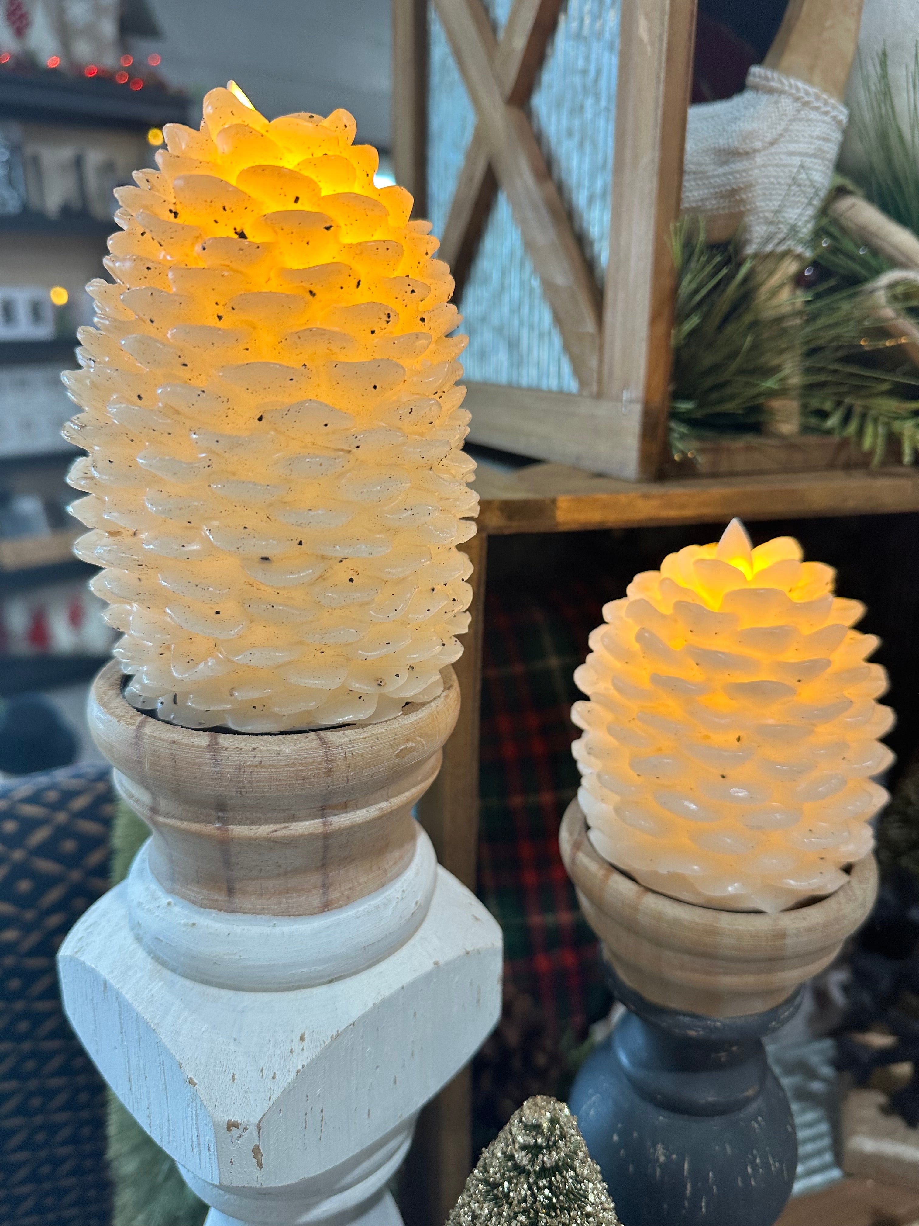 Cream Pinecone Moving Flame LED Candle