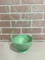 Distressed Metal Bunny Egg Bowl Mint Green