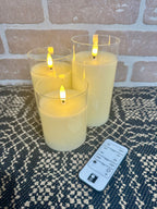 Set of 3 Cream Glass LED Flame Candles