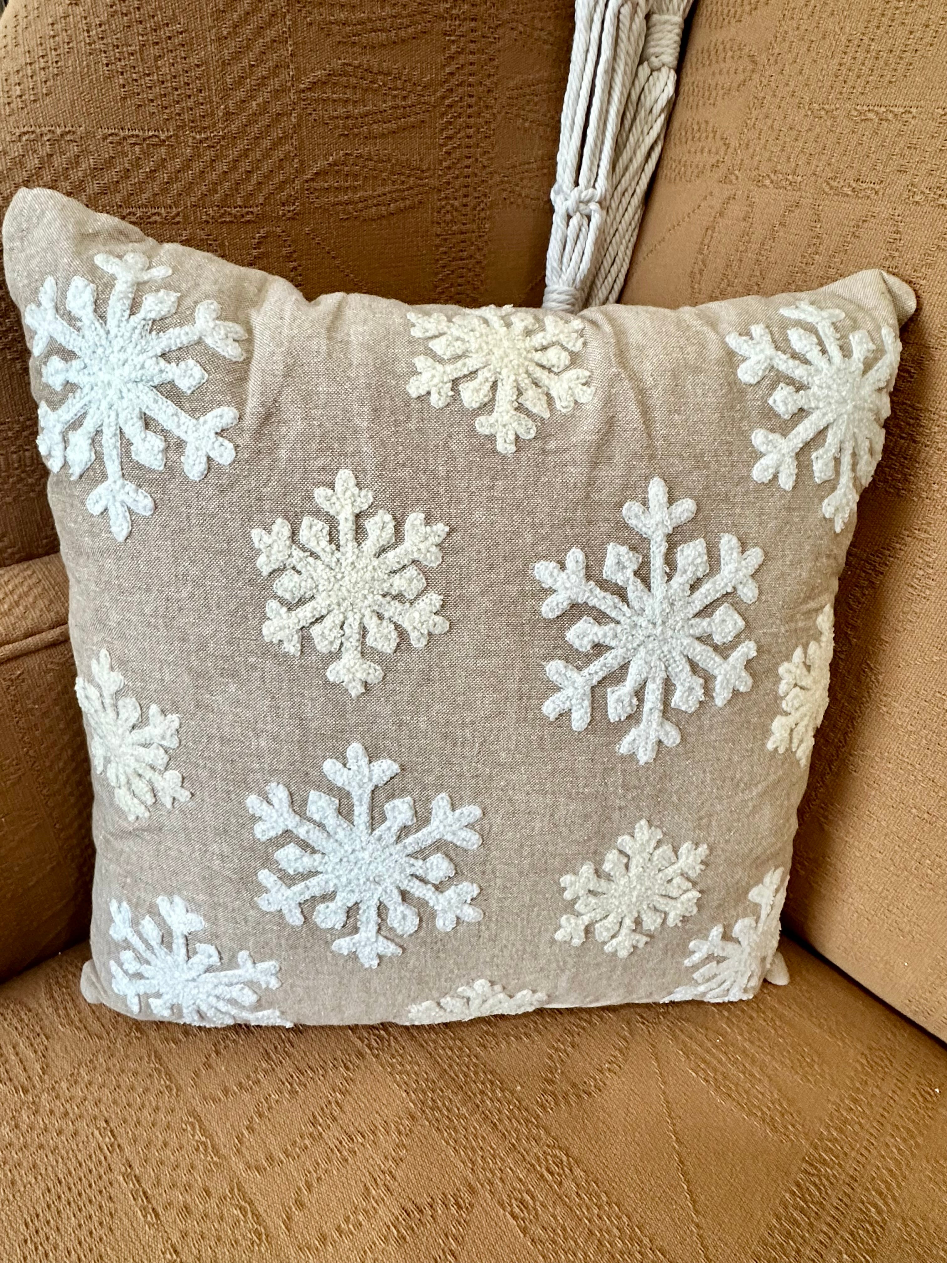Square Beige Snowflake Pillow