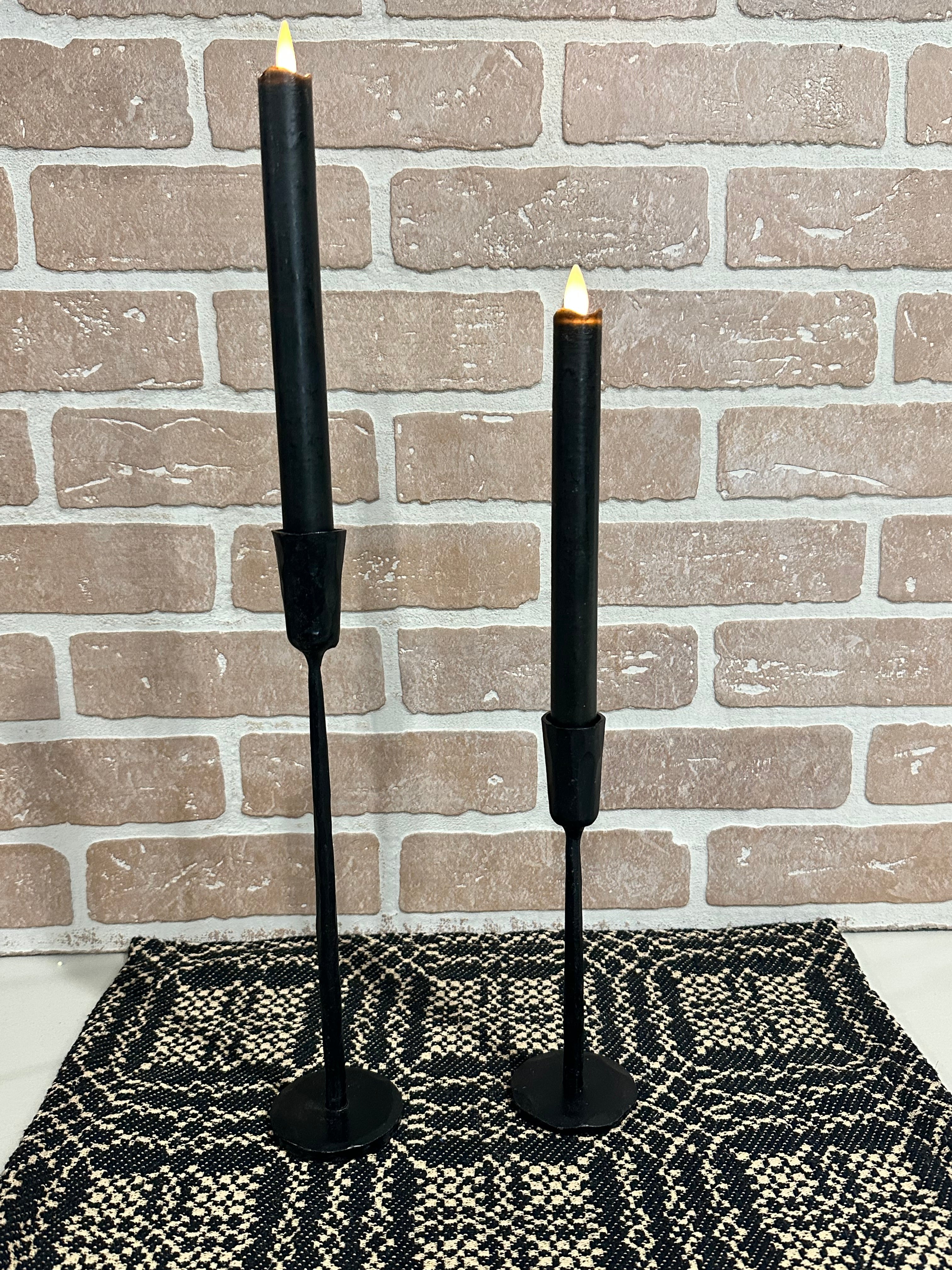 Set of 2 Black Moving Flame Taper Candles 9.5”
