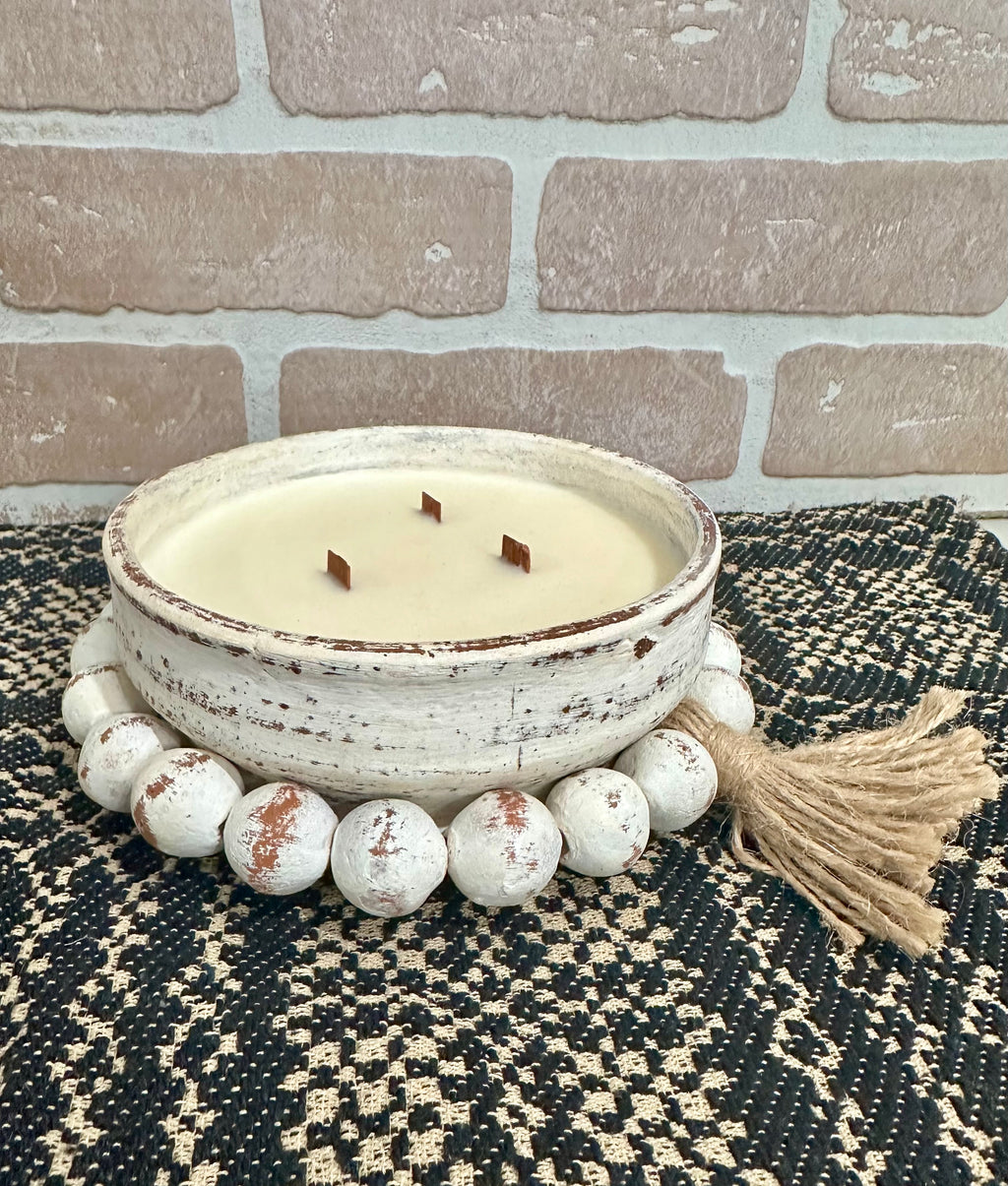 Bead Bowl Candle 18oz in White