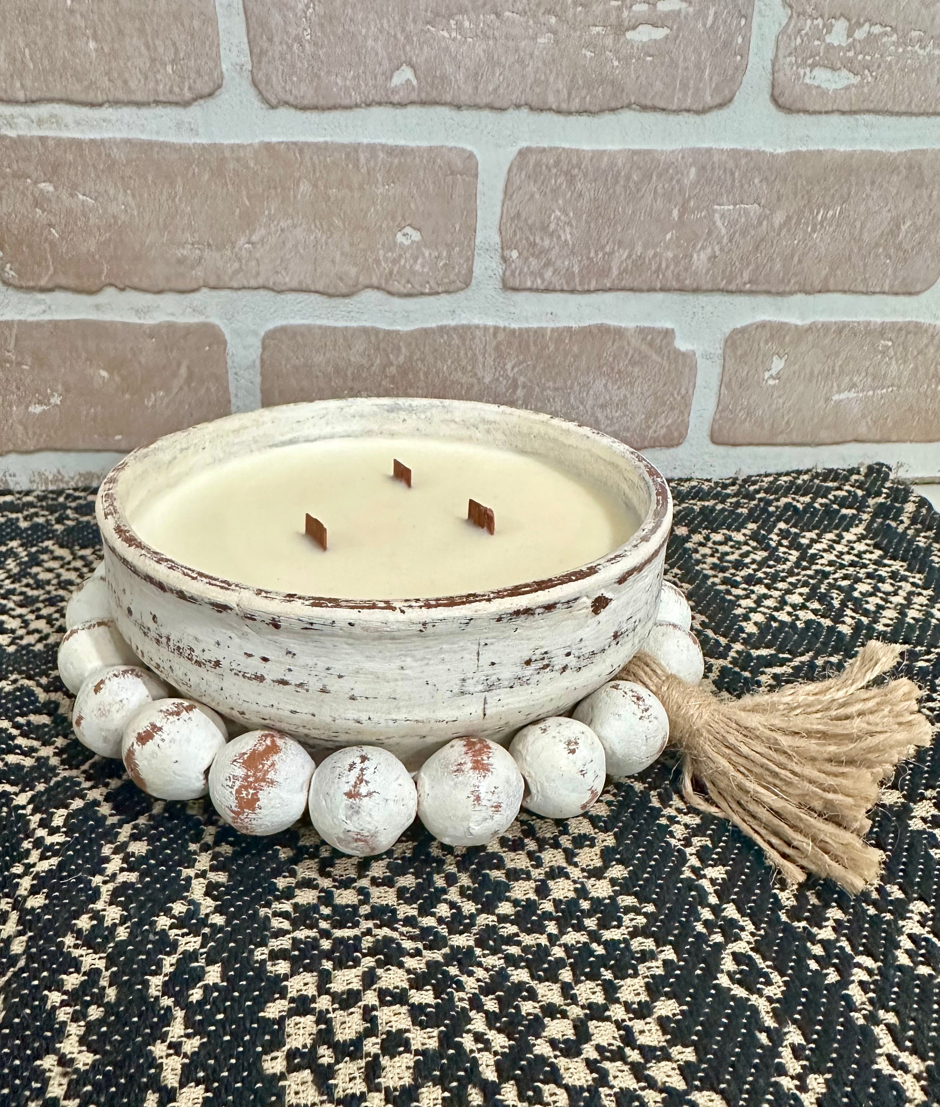 Bead Bowl Candle 18oz in White